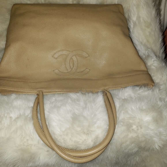 Chanel Double CC Tan Caviar Shopper Tote - Picture 6 of 8